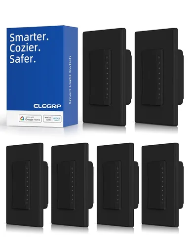 Vista 14 de ELEGRP Atenuador de luz inteligente DPR30, interruptor de atenuación WiFi de 2,4 GHz compatible con Alexa y Google Assistant, de un solo polo/3
