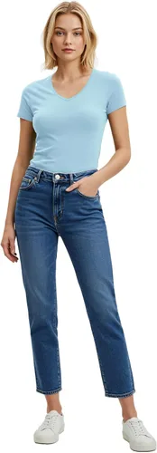 Vista 5 de Emmalise Camiseta de manga corta para mujer, cuello en V, tallas junior y plus
