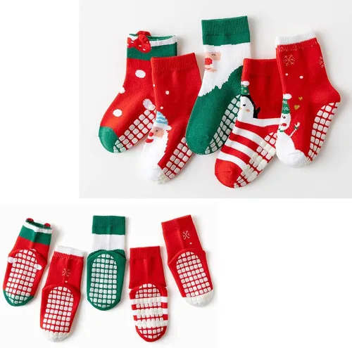 Vista 4 de SUITBOY Calcetines de Navidad para niños, calcetines antideslizantes para bebés, regalos coloridos de Navidad para niños y niñas, calcetines cálidos