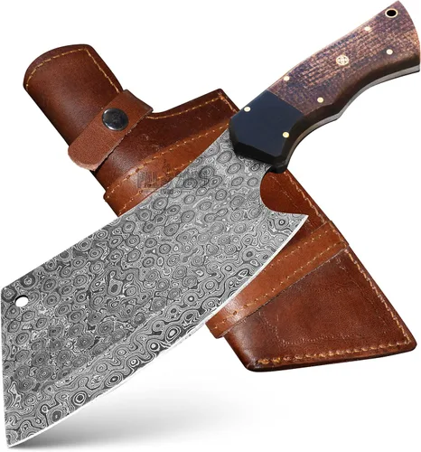 Vista 2 de Cuchillo de acero de Damasco hecho a mano de 12 pulgadas Chopper Edc - Cuchilla con funda - Mppn-8667