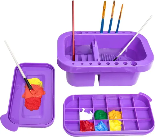 Vista 12 de MyLifeUNIT Limpiador de pinceles, soporte para pinceles y organizadores con paleta para acrílico, acuarela y pinturas a base de agua (gris)
