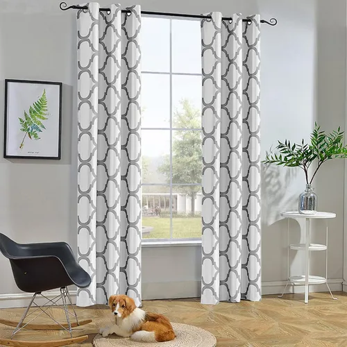 Vista 19 de Melodieux - Cortina opaca con aislamiento térmico y ojales, de estilo marroquí, 100 x 84 pulgadas, color gris (1 panel)
