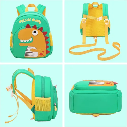 Vista 7 de Mochila infantil para niños de 1 a 3 años, mini mochila para niños, mochila preescolar para niños con correa de seguridad antipérdida, Dinosaurio