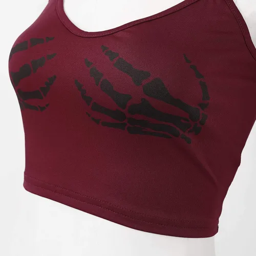 Vista 6 de Camiseta corta sin mangas con estampado de calavera E-Girl Y2K para mujer, camiseta sin mangas con estampado a mano