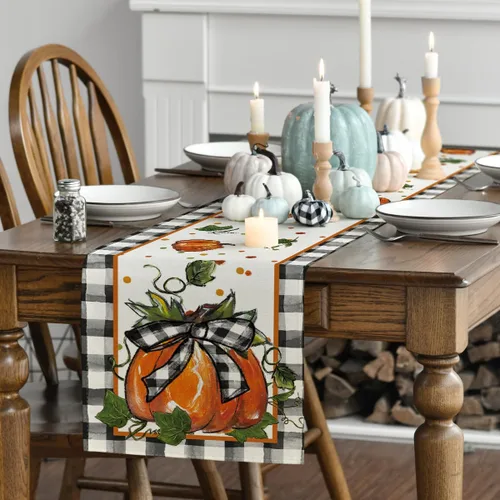 Vista 3 de Artoid Mode Camino de mesa de otoño con lazo de calabaza, decoración de mesa de comedor de cocina de otoño para decoración de fiesta del hogar, 13 x