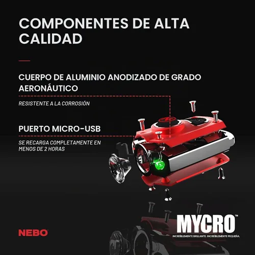 Vista 5 de Llavero con luz LED recargable NEBO Mycro Llavero linterna cuenta con 6 modos de luz