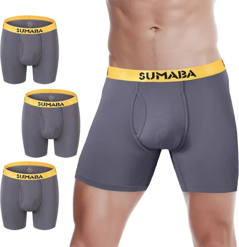 Vista 15 de SUMABA Calzoncillos tipo bóxer de pierna larga para hombre, con bolsa que no se suben para hombre 1 paquete: verde militar02