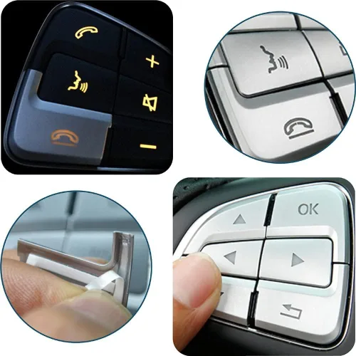 Vista 6 de Decoración de Botón del Volante de Automóvil Interior Compatible con Mercedes Benz GLA CLA GLS GLE CLS SL Clase A B - Plata (Modelo B)
