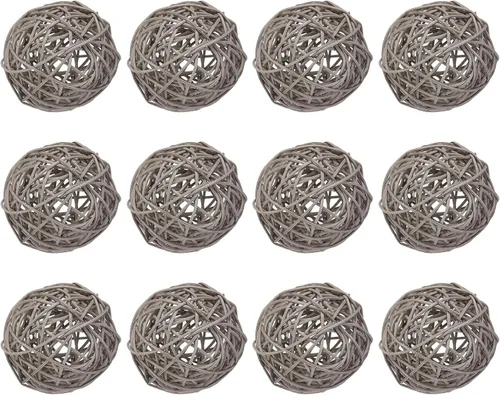 Vista 8 de MECCANIXITY 12 bolas decorativas de mimbre de ratán de 2.8 pulgadas para rellenos de jarrones, bodas, jardines, fiestas de pasillo, color negro