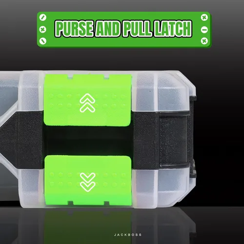 Vista 4 de Jack Boss Caja de herramientas con tapa transparente, caja organizadora de 34 compartimentos de doble cara con divisores extraíbles para herrajes