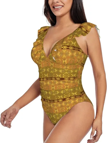 Vista 2 de DKJlitter Women's deep V-Neck Swimsuit, Ruffle Piece Swimsuit, Ruched Tummy Swimsuit