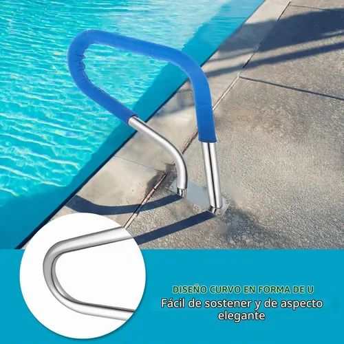 Vista 4 de 304SS Pasamanos de piscina con cubierta azul antideslizante - Barandilla de piscina enterrada de 30 x 22 pulgadas