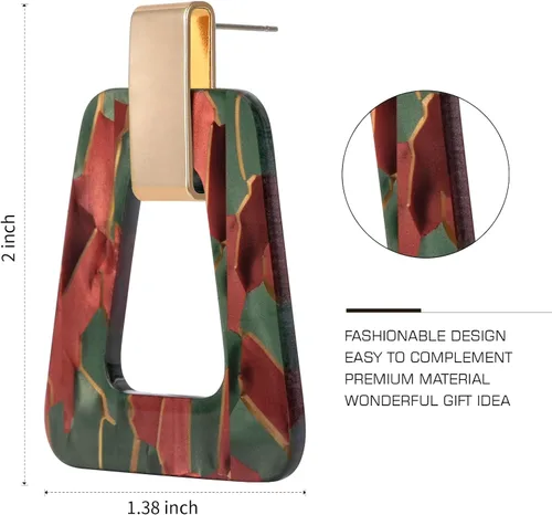 Vista 12 de Aretes geométricos acrílicos – Aretes colgantes ligeros de resina moteada para fiestas o vacaciones