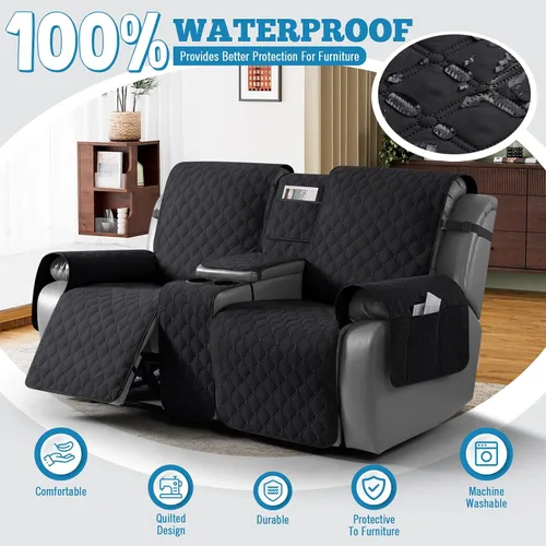 Vista 2 de TAOCOCO Funda para Sillón de Dos Plazas Reclinable 100% Impermeable con Consola Central, Funda de Sofá Reclinable Reversible para 2 Asientos