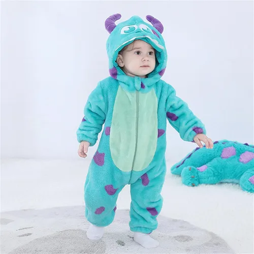 Vista 98 de Mameluco unisex de franela para bebé, disfraz de animal con capucha de dibujos animados
