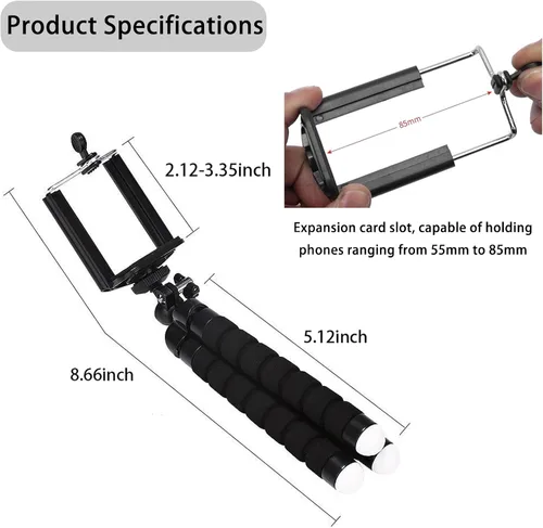 Vista 2 de Trípode de esponja con soporte flexible con inalámbrico Mini sponge tripod, made of thicker premium metal, flexible and rotatable, mobile phones