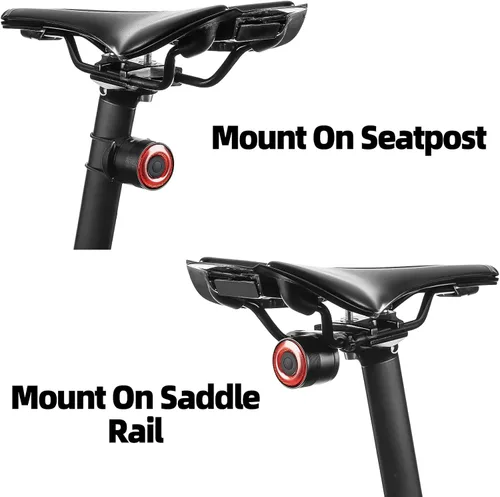 Vista 5 de ROCKBROS Luz trasera de bicicleta, luz trasera de bicicleta recargable, sensor de encendido y apagado automático IPX6, luces traseras impermeables