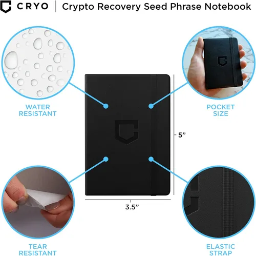 Vista 2 de CRYO Cuaderno de almacenamiento de frases criptográficas – Impermeable Bitcoin Recovery Phrase Crypto Password Keeper – 12 a 24 Word Cold Wallet