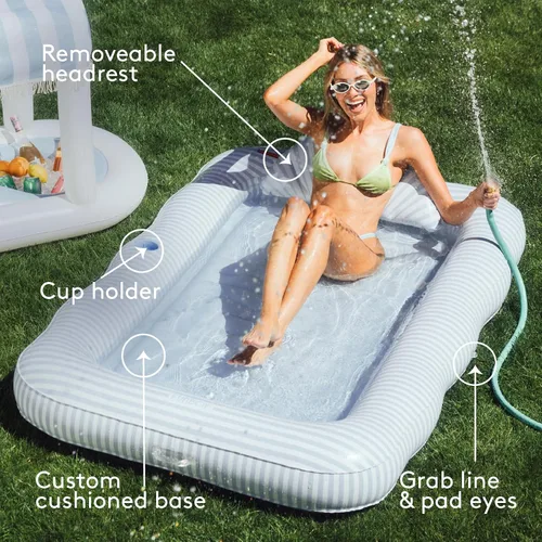 Vista 4 de FUNBOY Tanning Pool Lounger Float, XL 72'' x 48'' Pool Float with Custom Pillow and Large Cup Holder, Perfect for Pool or Backyard.