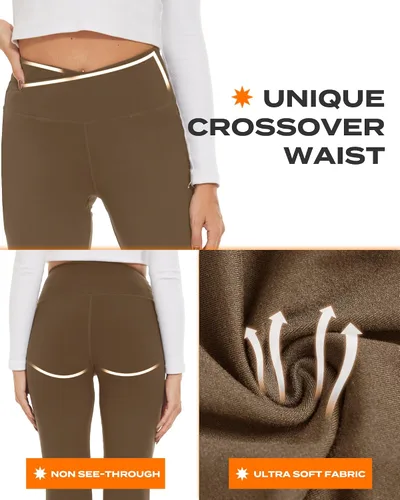 Vista 162 de TNNZEET Leggings acampanados negros para mujer, pantalones de yoga cruzados con bolsillos, corte de bota, leggings acampanados