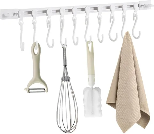 Vista 8 de Gancho multifuncional para riel deslizante, estante colgante de utensilios de cocina, colgador de pared, soporte para utensilios de ahorro