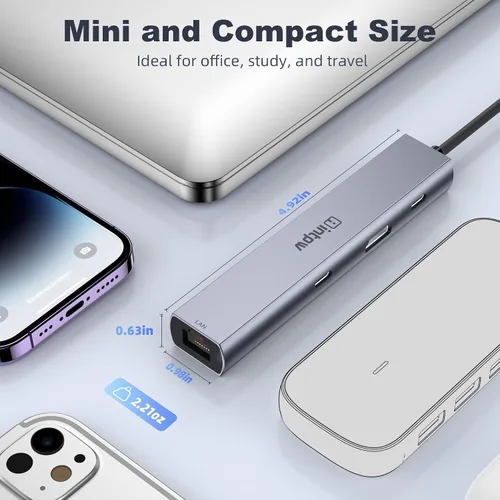 Vista 7 de Concentrador USB C, intpw 6 en 1, adaptador multipuerto USB C con HDMI 4K @60Hz, Gigabit Ethernet, 100W PD, transferencia de datos USB 3.0 de 5