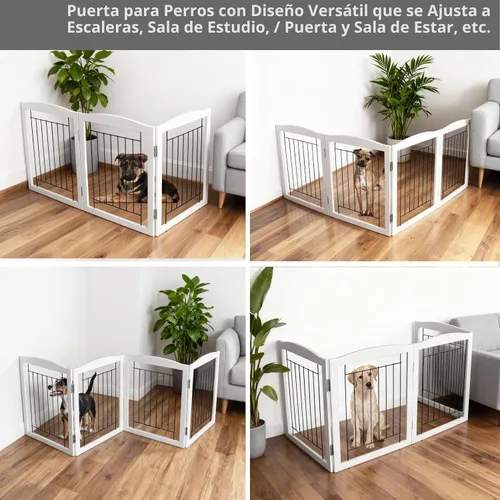 Vista 3 de ZJSF Puerta plegable independiente para perros para casa, extra ancha, de madera, blanca, para interiores, para cachorros, escaleras, puertas Blanco