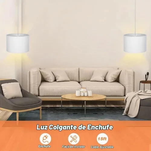 Vista 3 de ZSLAIFU Luz colgante enchufable de 15 pies con interruptor, luces colgantes con cable enchufable, lámpara colgante con control remoto, lámpara Blanco