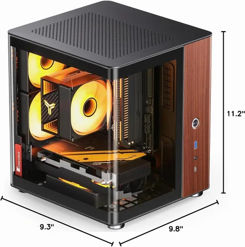Vista 9 de JONSBO TK-0 Negro ITX Mini Torre Caja de PC, Diseño de Escritorio de Vidrio Hiperboloide, Estructura de Gabinete Separada, Carcasa de Aleación