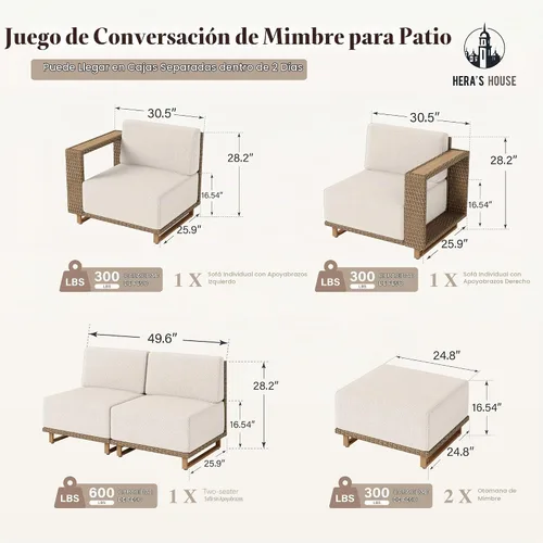 Vista 6 de HERA'S HOUSE Juego de muebles seccionales de patio de 6 piezas con cojines