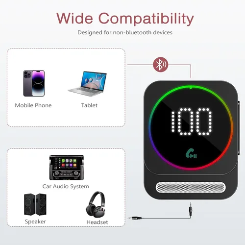 Vista 6 de LOFICOPER Adaptador AUX Bluetooth 5.3 para automóvil, receptor de audio Bluetooth inalámbrico, receptor de música con cancelación de ruido