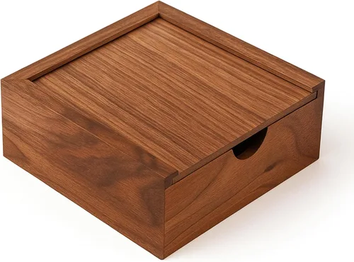 Vista 9 de Joyero de nogal de 3.7 x 3.7 x 1.6 pulgadas para anillos, aretes, recuerdos, regalo de boda, regalo elegante, caja de madera hecha a mano