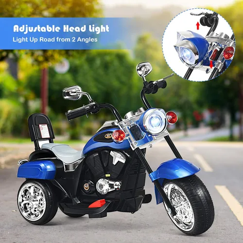 Vista 9 de HONEY JOY Motocicleta para niños, mini moto eléctrica de 3 ruedas con batería de 6 V, juguete de paseo con claxon y faro, pedal de pie, para niños