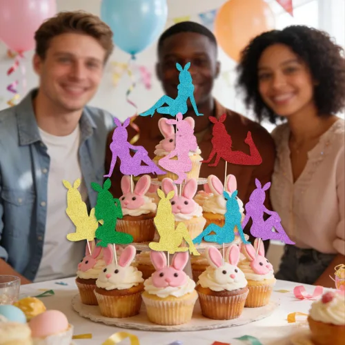 Vista 6 de 24 adornos para cupcakes de conejita para niñas, Día de San Valentín, Pascua, aniversario de boda, cumpleaños y despedida de soltera