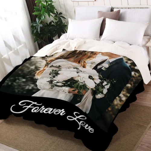 Vista 3 de Mantas personalizadas con fotos, regalos personalizados para parejas para esposa, marido, novia, novio, manta con imagen personalizada "I Love You