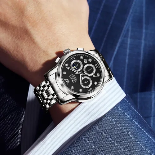 Vista 8 de OLEVS Reloj cronógrafo para hombre, esfera grande, multifuncional, fácil de leer, de acero inoxidable, analógico, de cuarzo, con fecha, de lujo
