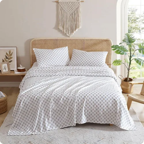 Vista 18 de Indigo Ink - Juego de sábanas para cama individual, ropa de cama de peso medio con funda de almohada a juego, juego de cama floral boho, suave
