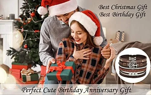 Vista 7 de Pulsera de cuero para mujer, pulsera de hebilla ancha, pulsera de perlas con hebilla magnética para mujer, joyería de Navidad, cumpleaños, San