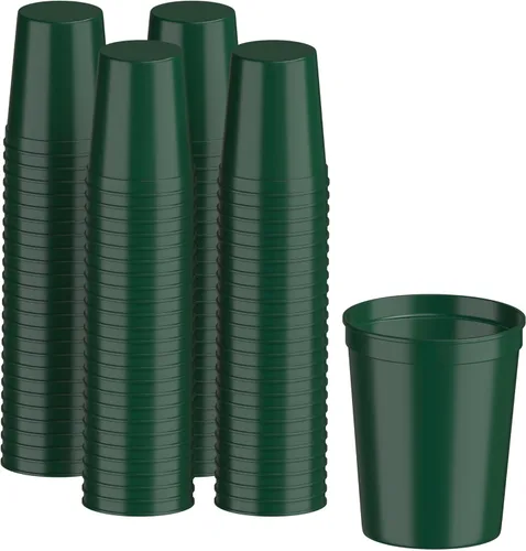 Vista 34 de PartyPrints Paquete de 100 vasos de plástico en blanco reutilizables de 10 a 12 onzas, vasos de estadio a granel, sin BPA, aptos para lavavajillas