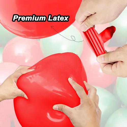 Vista 4 de 100 globos rojos de 12 pulgadas y globos verde oscuro para decoraciones de fiesta de cumpleaños y Navidad