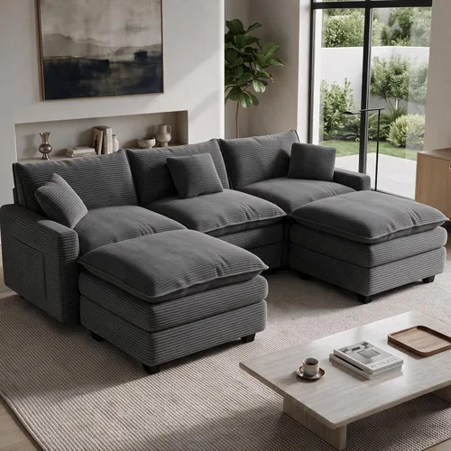 Vista 57 de Cloud Couch Sectional, L Shaped Modular Sofa with Movable Ottoman Negro