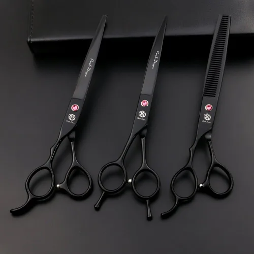 Vista 9 de Purple Dragon Tijera de corte de pelo para zurdos de 7.0 pulgadas, tijeras curvadas y adelgazantes con bolsa, para peluquería de mascotas o familia