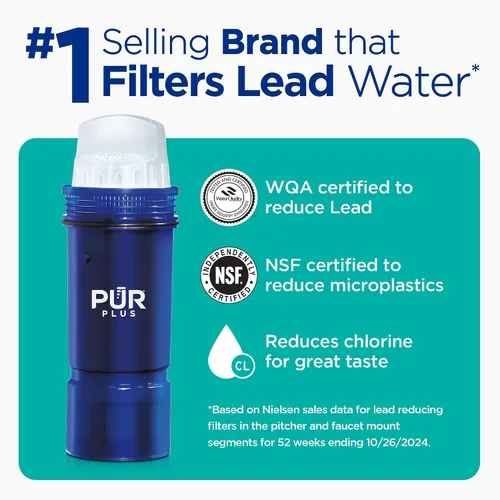 Vista 4 de PUR Plus jarra de filtro de agua de 7 tazas, limpiador, agua de gran sabor, apta para lavavajillas, potente, filtración que reduce el plomo, diseño
