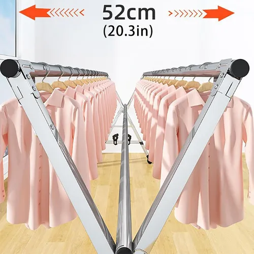 Vista 5 de Stainless Steel Clothes Drying Rack – Standing Garment Rack，Portable and Foldable, Adjustable Length, Easy to Move,for Laundry Rooms, Utility Rooms