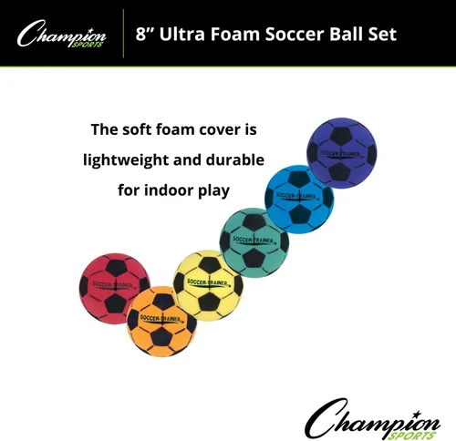 Vista 8 de Champion Sports Soccer and Volleyball Foam Ball Sets of 6 – Soft 8 Inch Diameter Ultra-Light Foam - Lightweight & Durable for Indoor Play, Safe &
