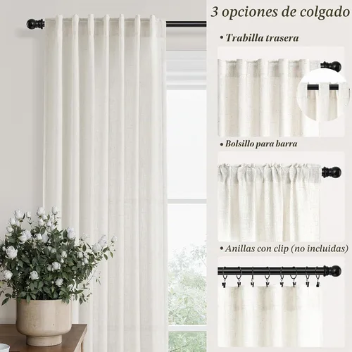 Vista 6 de Hokibero Cortinas de lino natural de 96 pulgadas de largo para sala