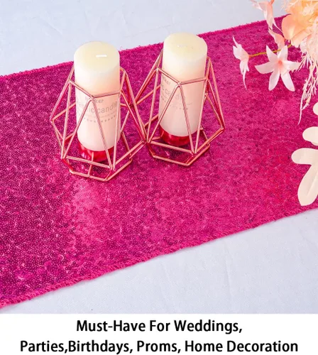 Vista 8 de ShinyBeauty Camino de mesa de lentejuelas rosa intenso, 12 x 72 pulgadas, elegante camino de mesa para eventos de boda personalizado