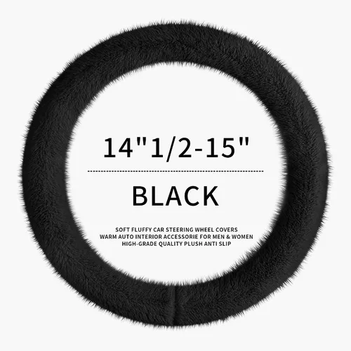 Vista 4 de LACDL Fundas mullidas de invierno para volante de automóvil, para mujer, cálida y bonita funda para volante de automóvil para sedán, SUV, súper Negro