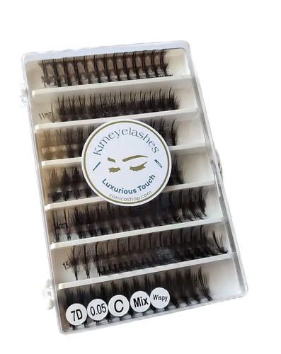 Vista 6 de 1000 extensiones de pestañas postizas en abanico Wispy prefabricadas 0.05 0.07 longitudes mixtas 10-16mm 5D 7D, extensiones de pestañas voluminosas