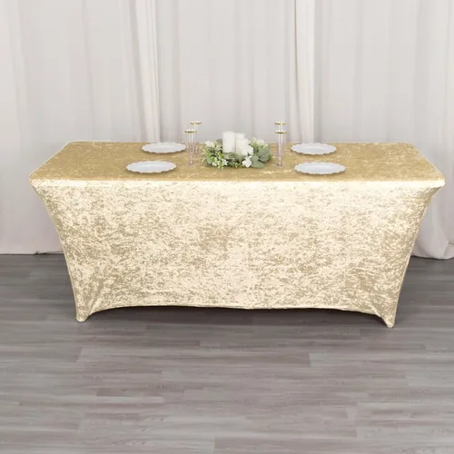 Vista 4 de Efavormart Cubierta de Mesa Rectangular Ajustada Elástica de Terciopelo Aplastado Beige de 6 pies